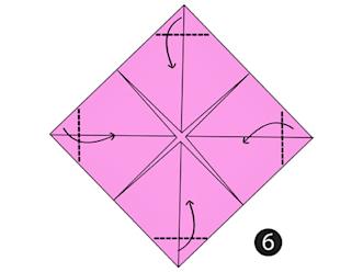 Kukkaorigami, kulmien kärkien taittaminen