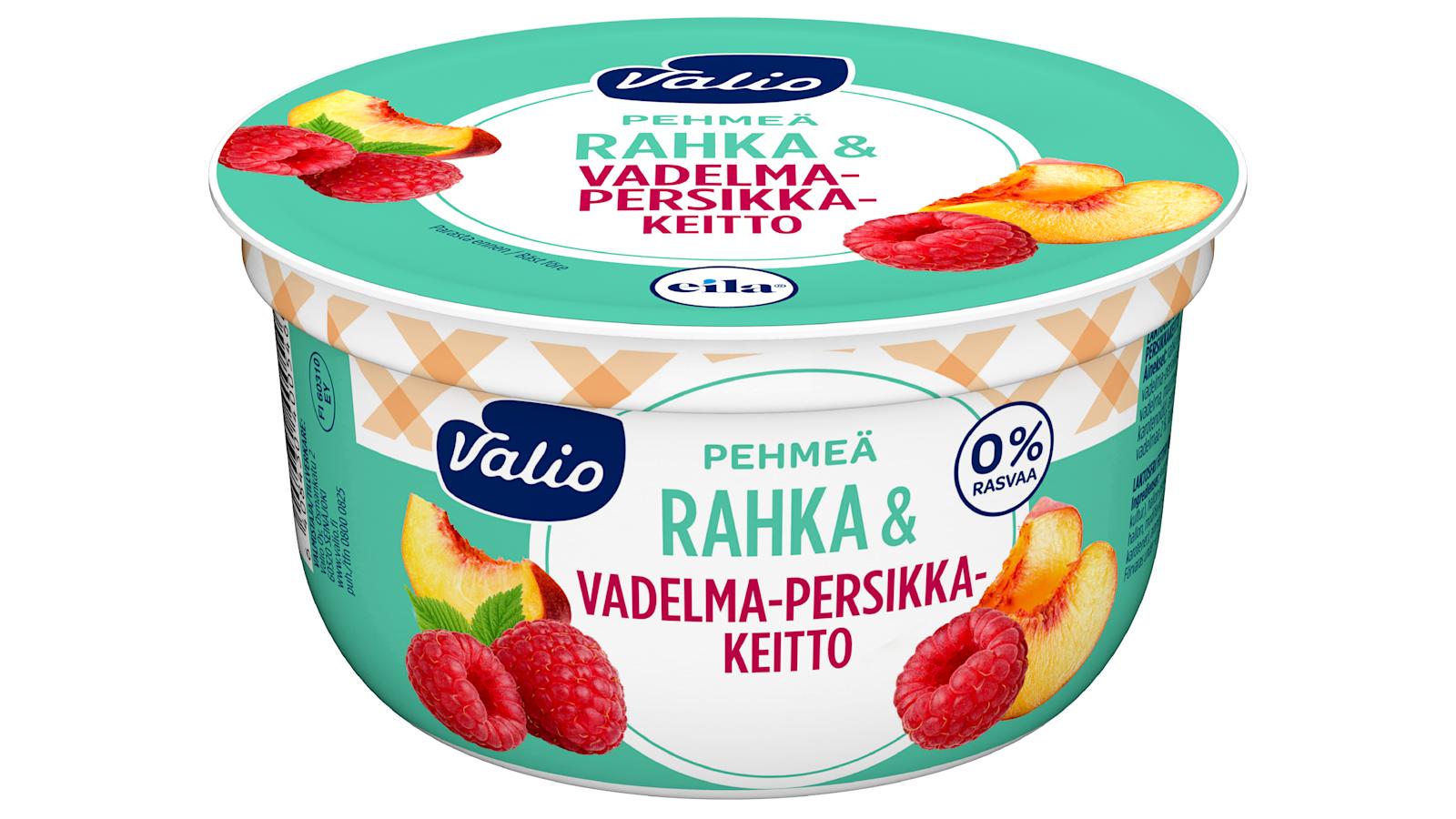 Valion pehmeä rahka & vadelma-persikkakeitto