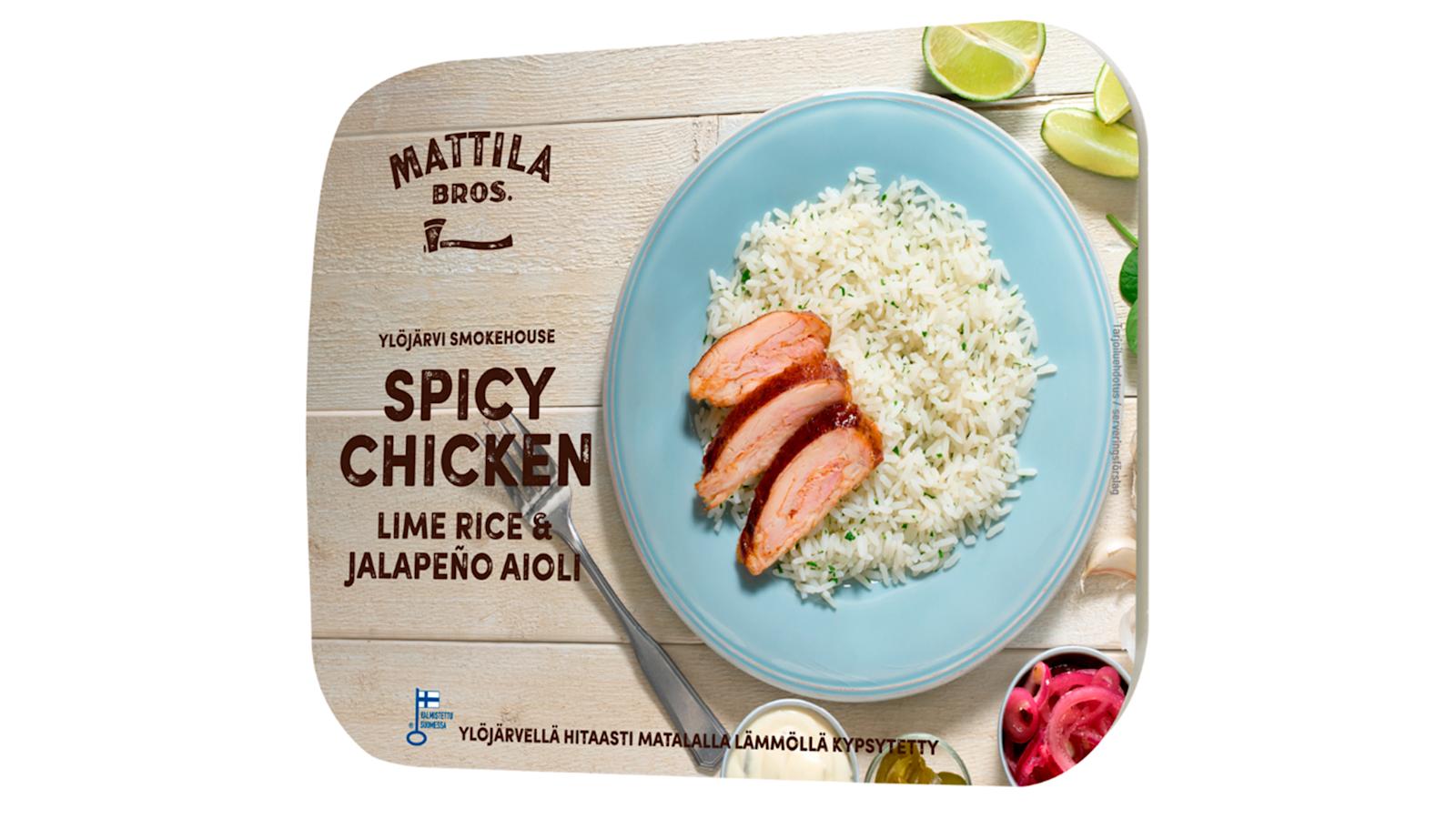 Mattila Bros. Spicy chicken, lime rice & jalapeño aioli