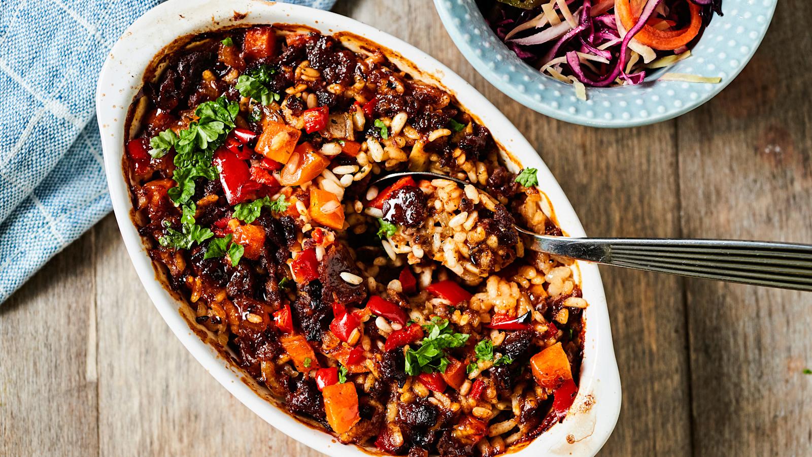 Tacomaustettu härkisrisotto uunissa