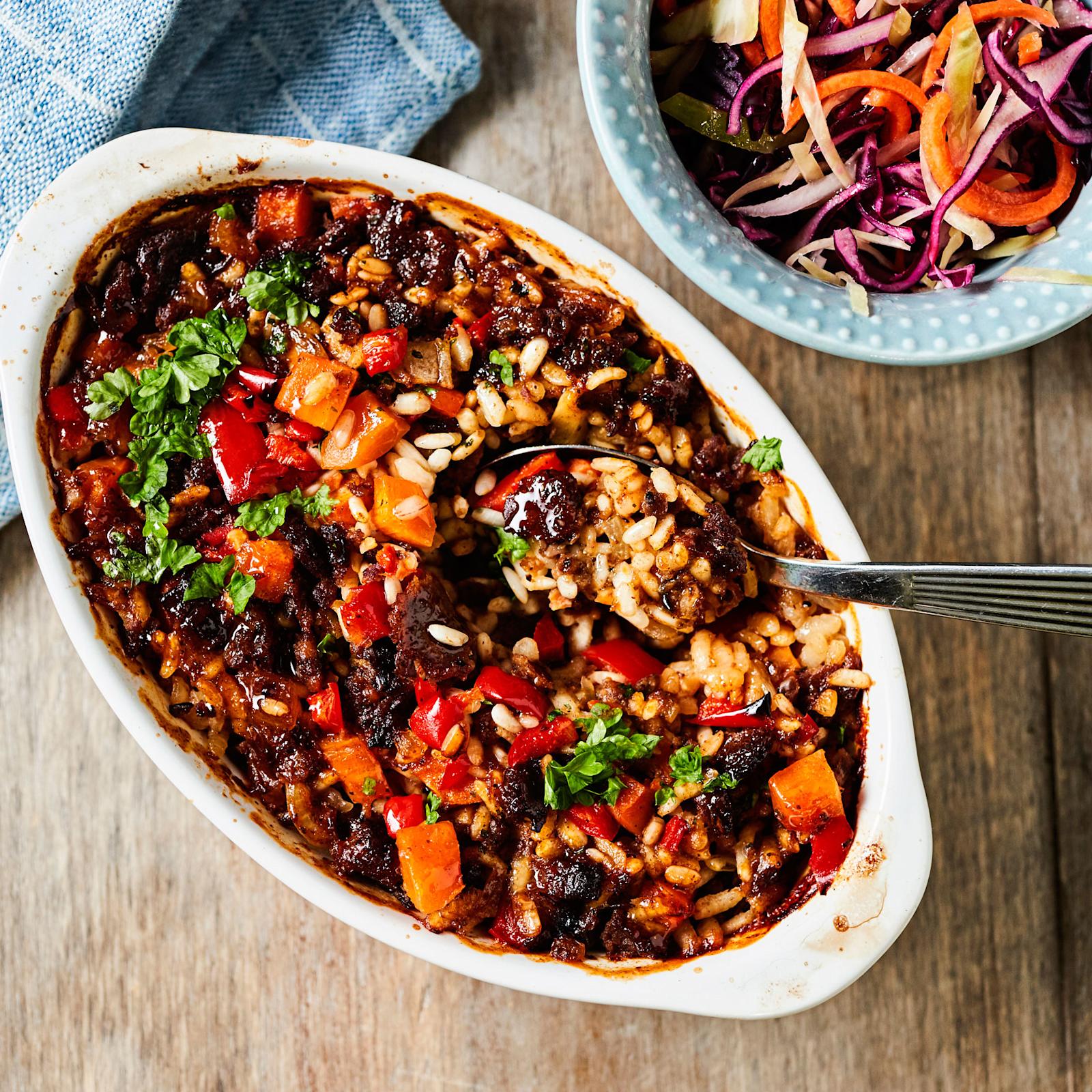 Tacomaustettu härkisrisotto uunissa