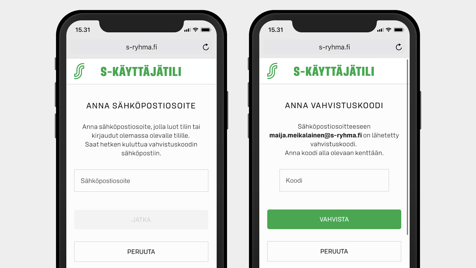 Luo uusi S-käyttäjätili tai kirjaudu olemassa olevalle tilille sähköpostiosoitteella.