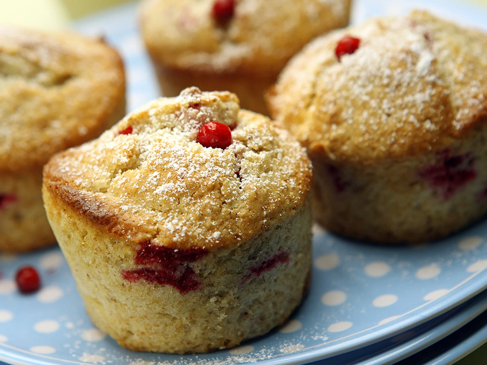 Valkosuklaa-puolukkamuffinit