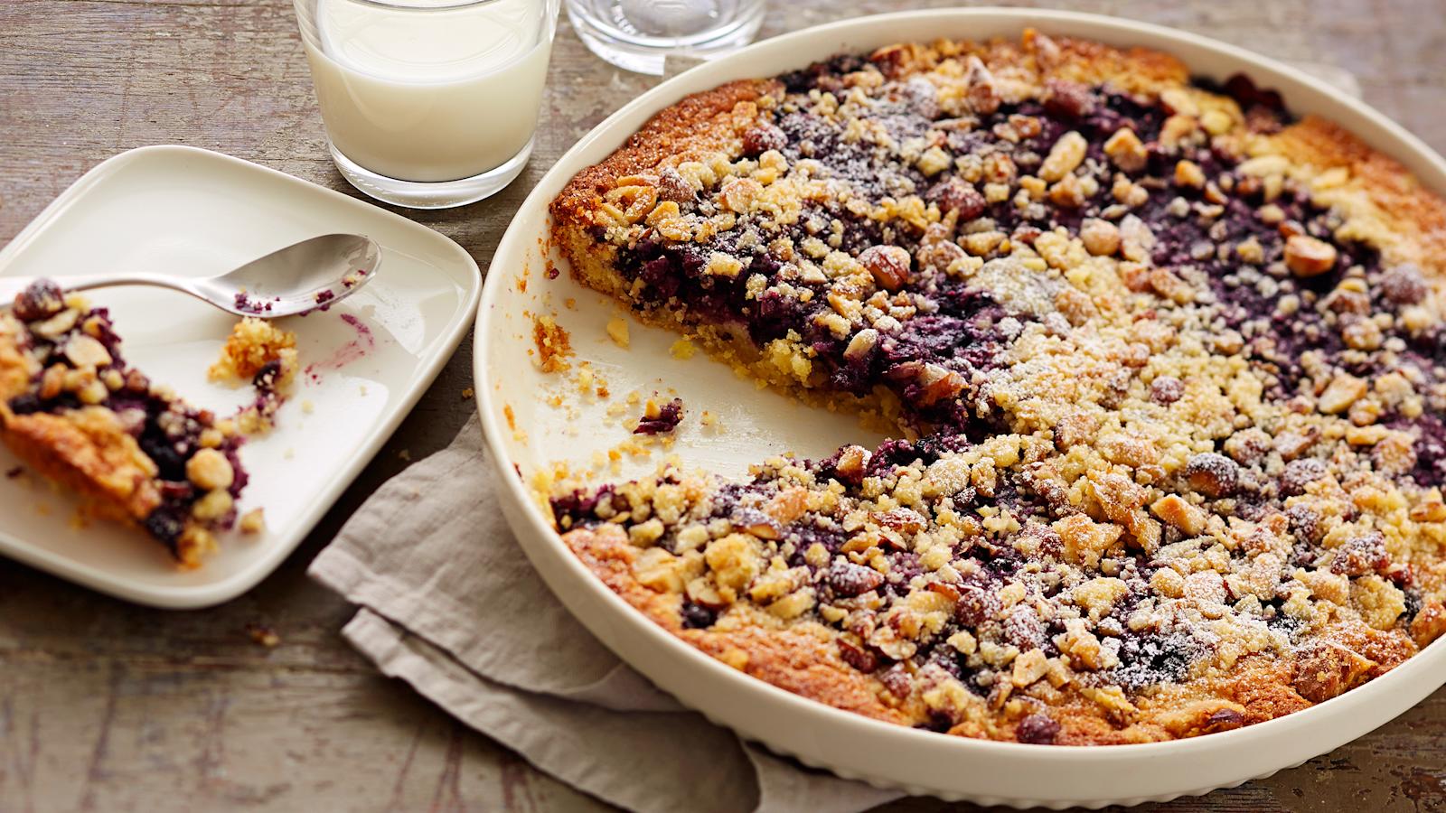 Mustikka-pähkinämurupiirakka