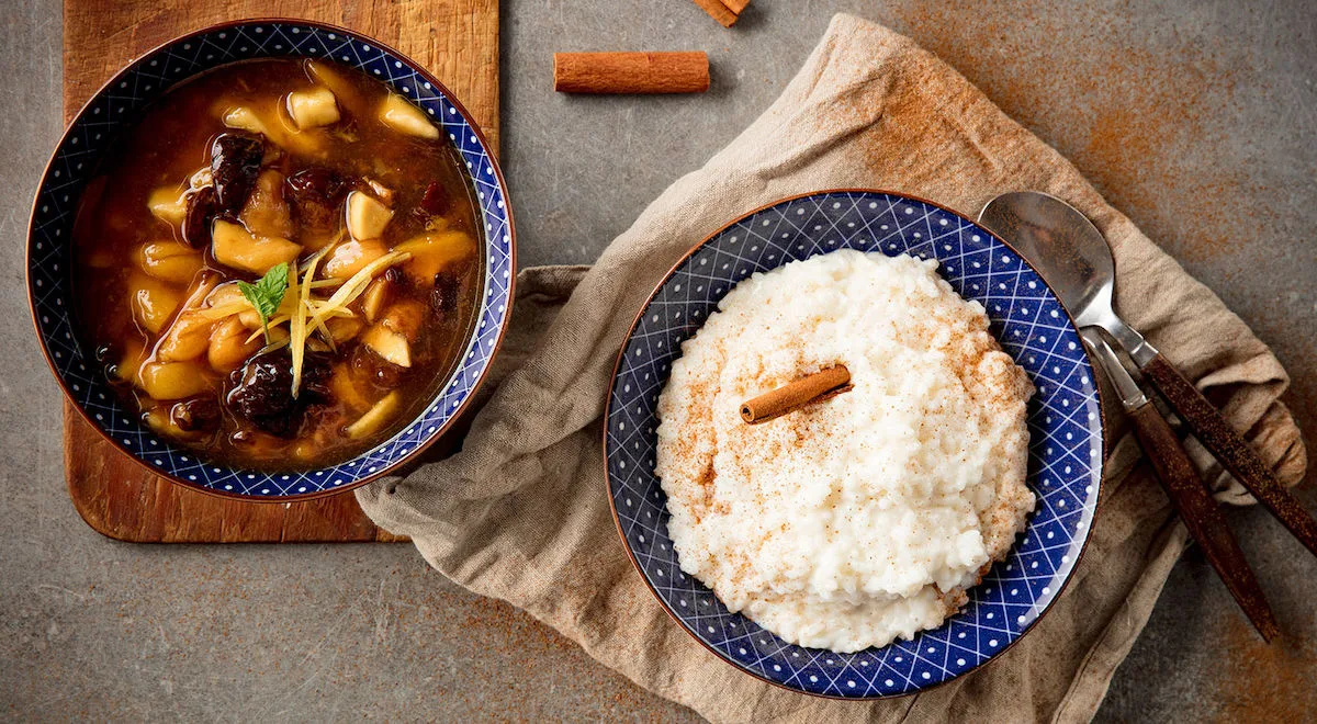 Riisipuuro ja sekahedelmäkeitto