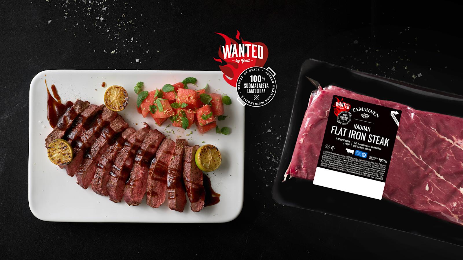 WANTED NAUDAN FLAT IRON STEAK RAIKKAAN LIME-MELONISALAATIN KERA