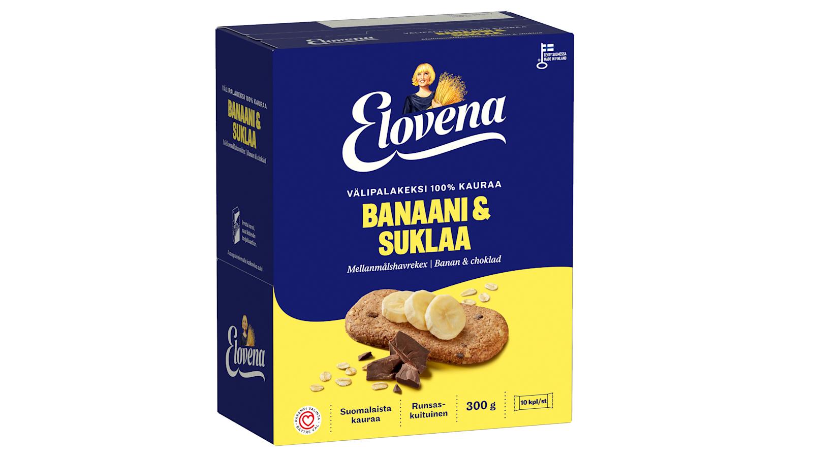 Elovena banaani-suklaa täysjyvävälipalakeksi