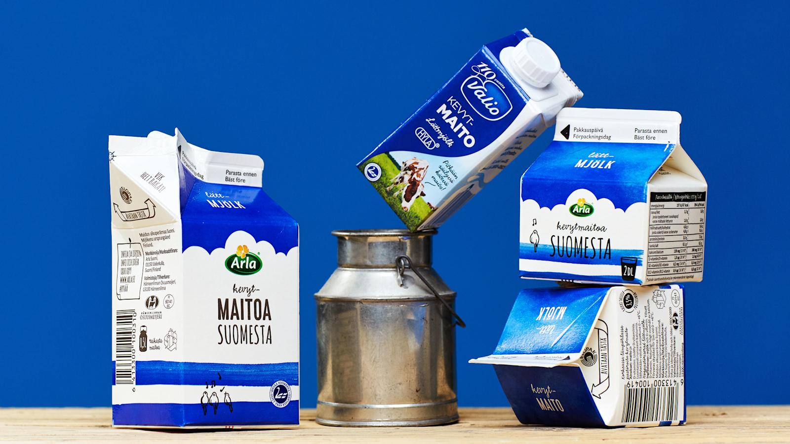 Muovipussista maitopurkkiin