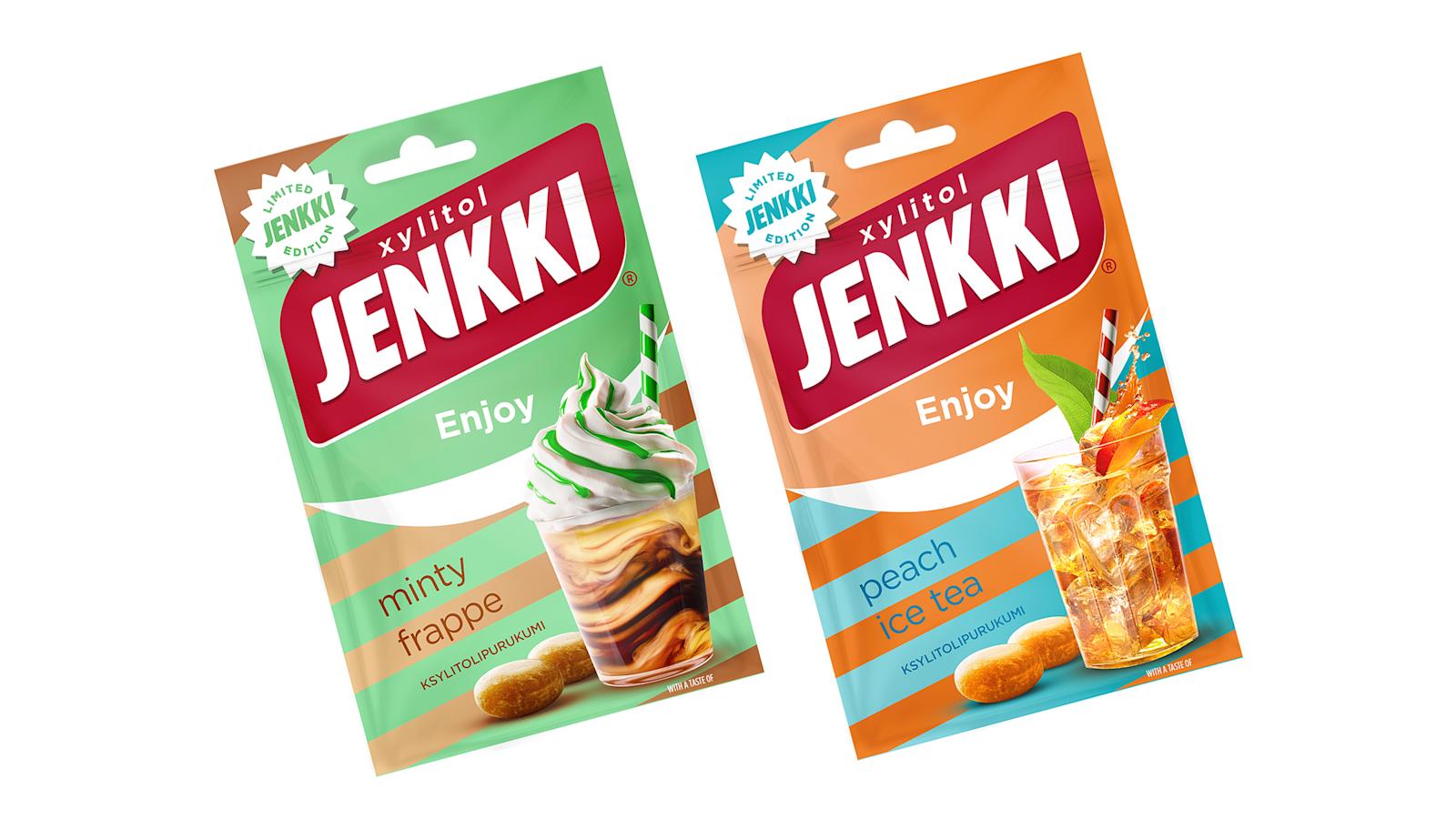 Jenkki Enjoy Peach Ice Tea ja Minty Frappe -ksylitolipurukumit
