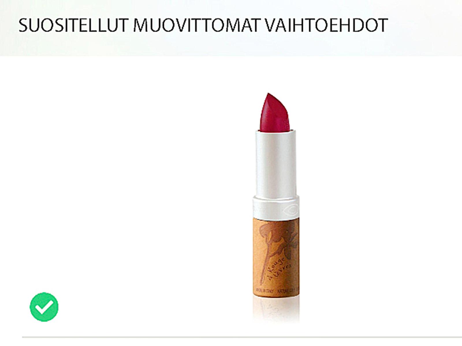 Sovellus suosittelee tilalle tuotteita, joissa ei ole allergisoivaa tai kiellettyä ainesosaa.