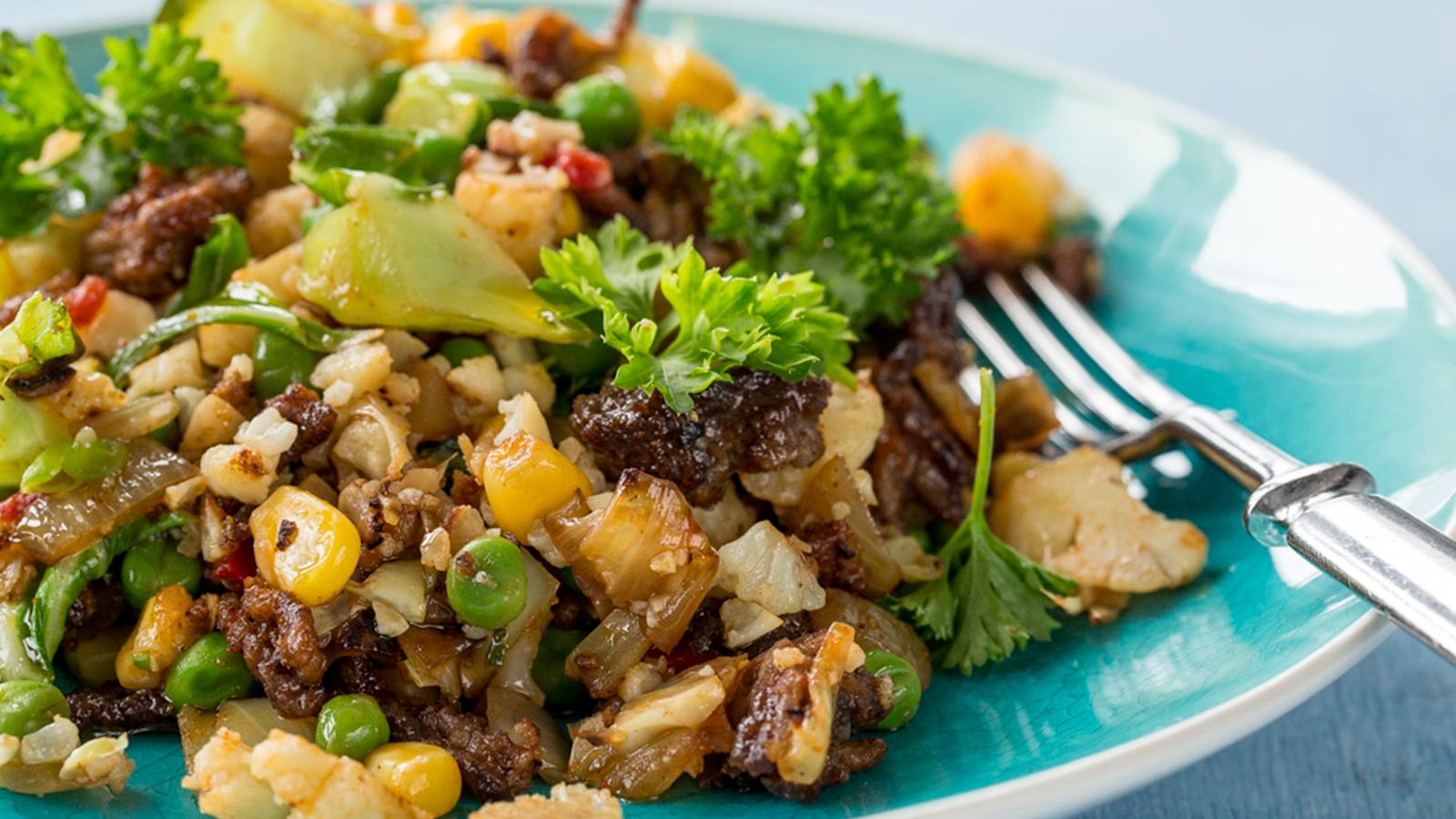 Kukkakaali-jauheliharisotto