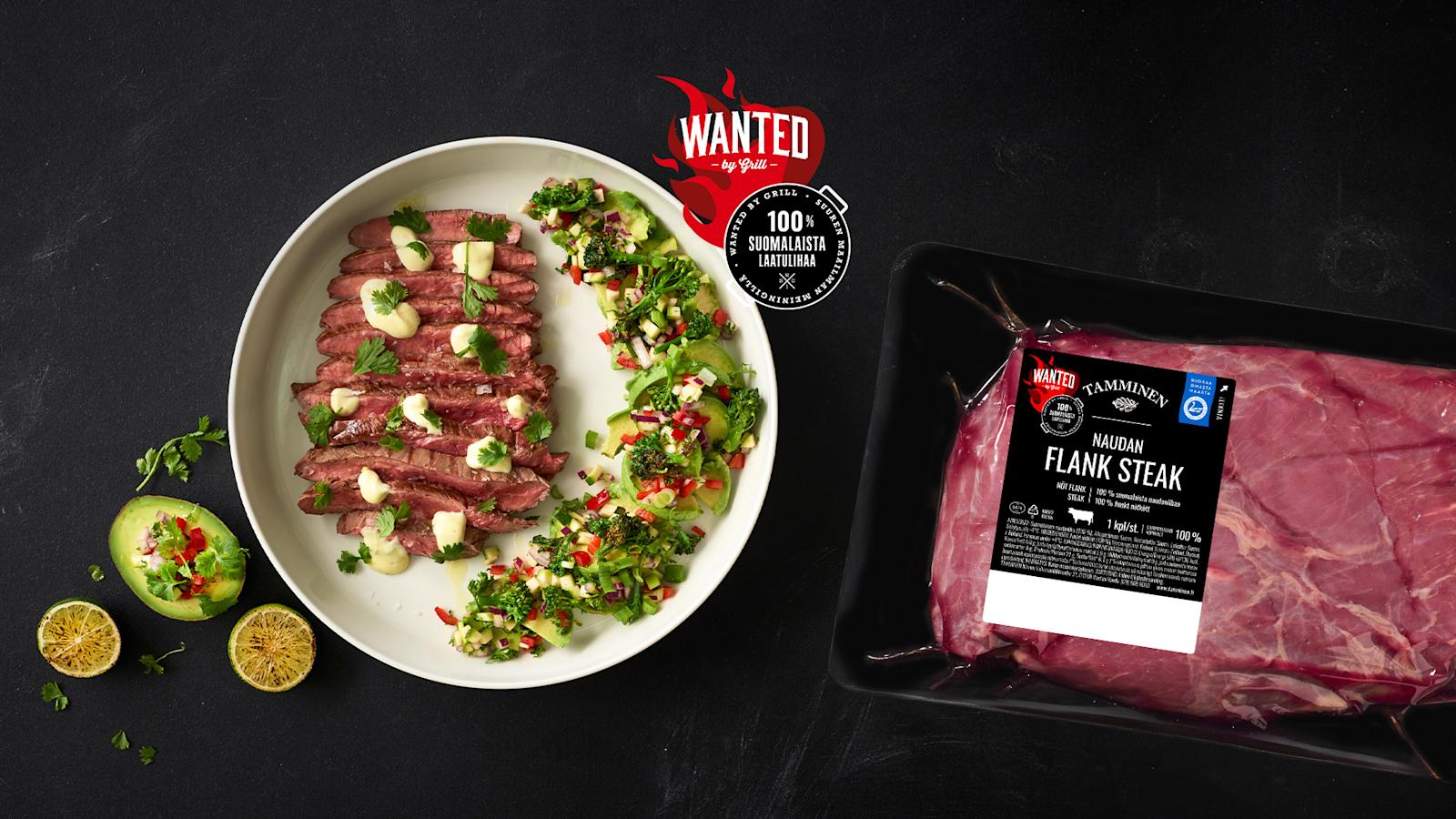 WANTED NAUDAN FLANK STEAK HERKULLISEN PANZANELLASALAATIN KERA