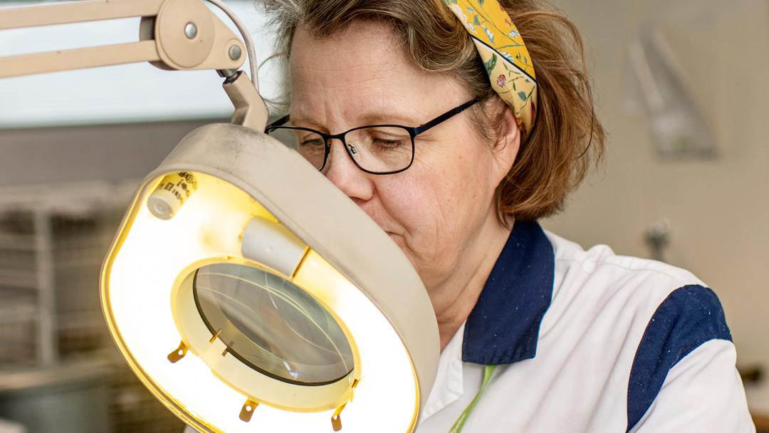 Paula Nykänen Kantvikissa sijaitsevalla kasviöljypuristamolla.