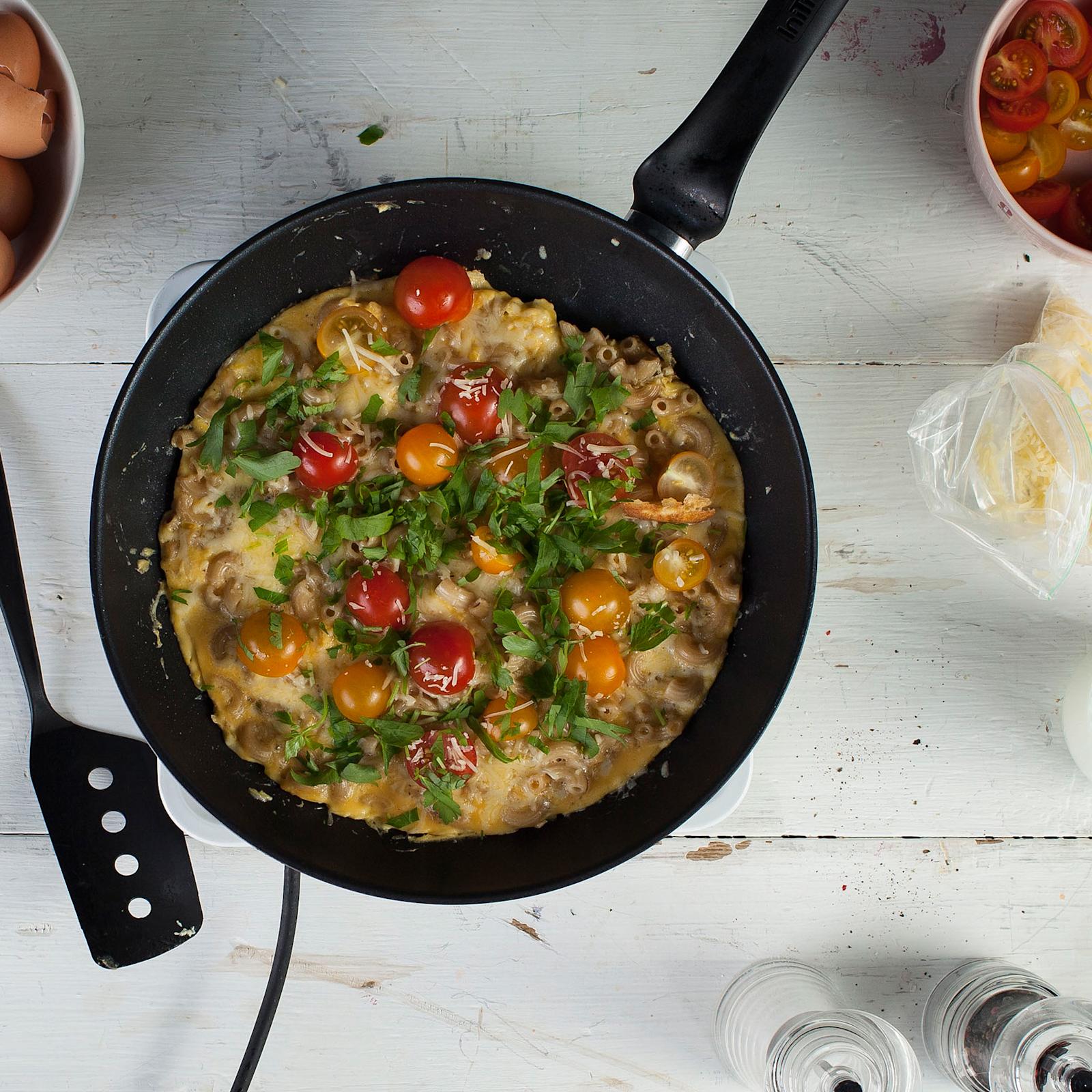 Jämämakaronit munakkaaseen