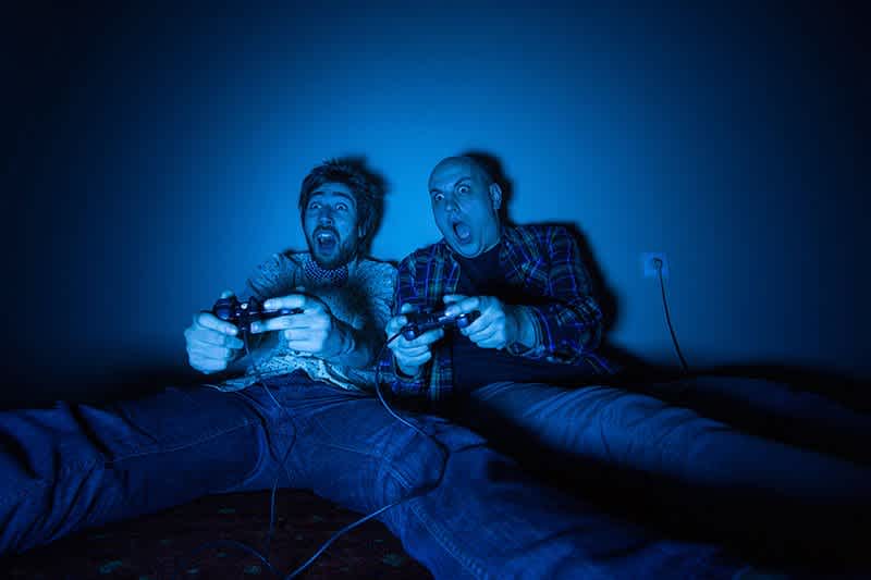 Gaming at night.