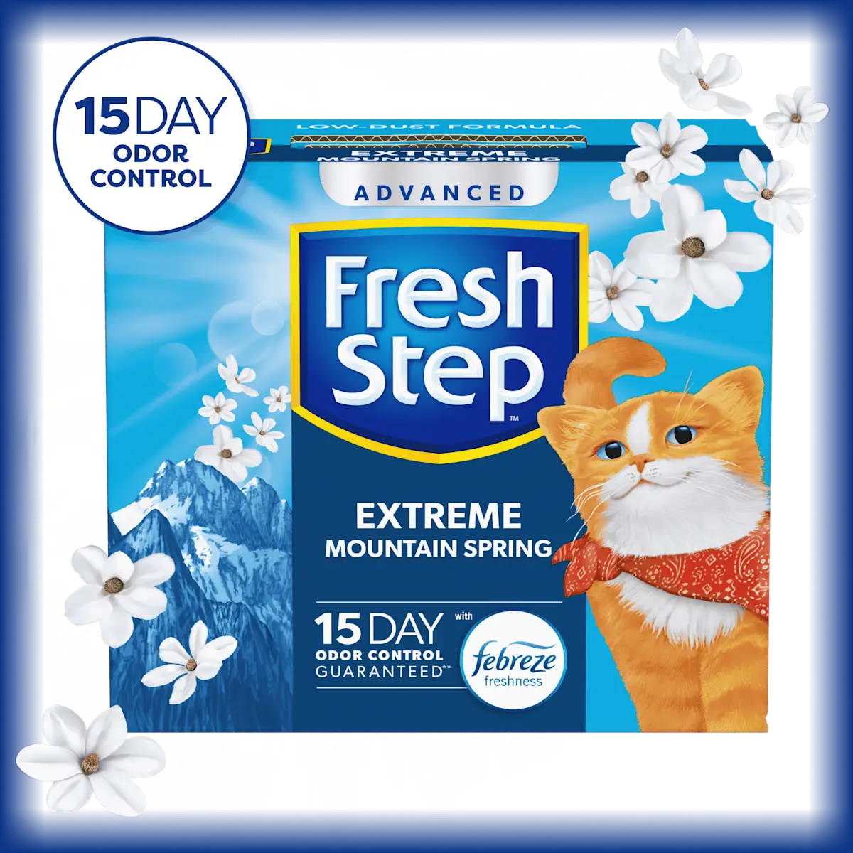 A box of Fresh Step cat litter with Extreme Mountain scent