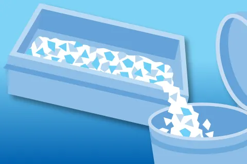Dump and refill every 20-30 days or when most crystals turn discolored. Do not flush.
