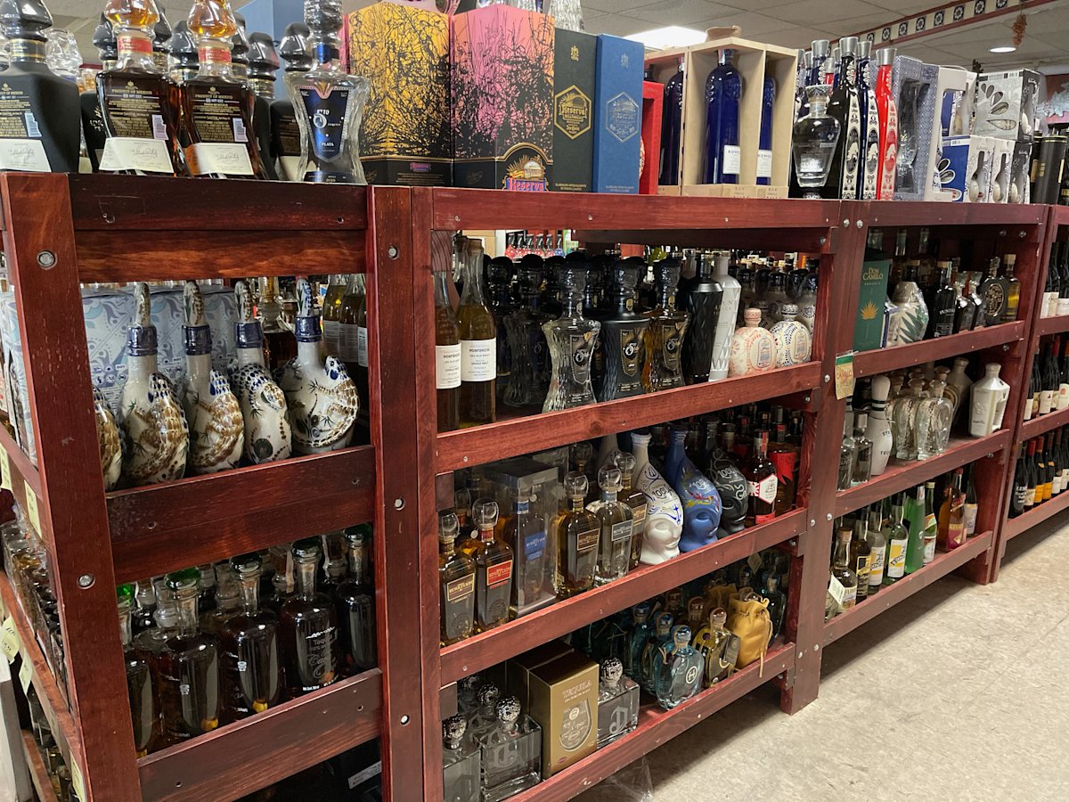 Tequila section of liquor store