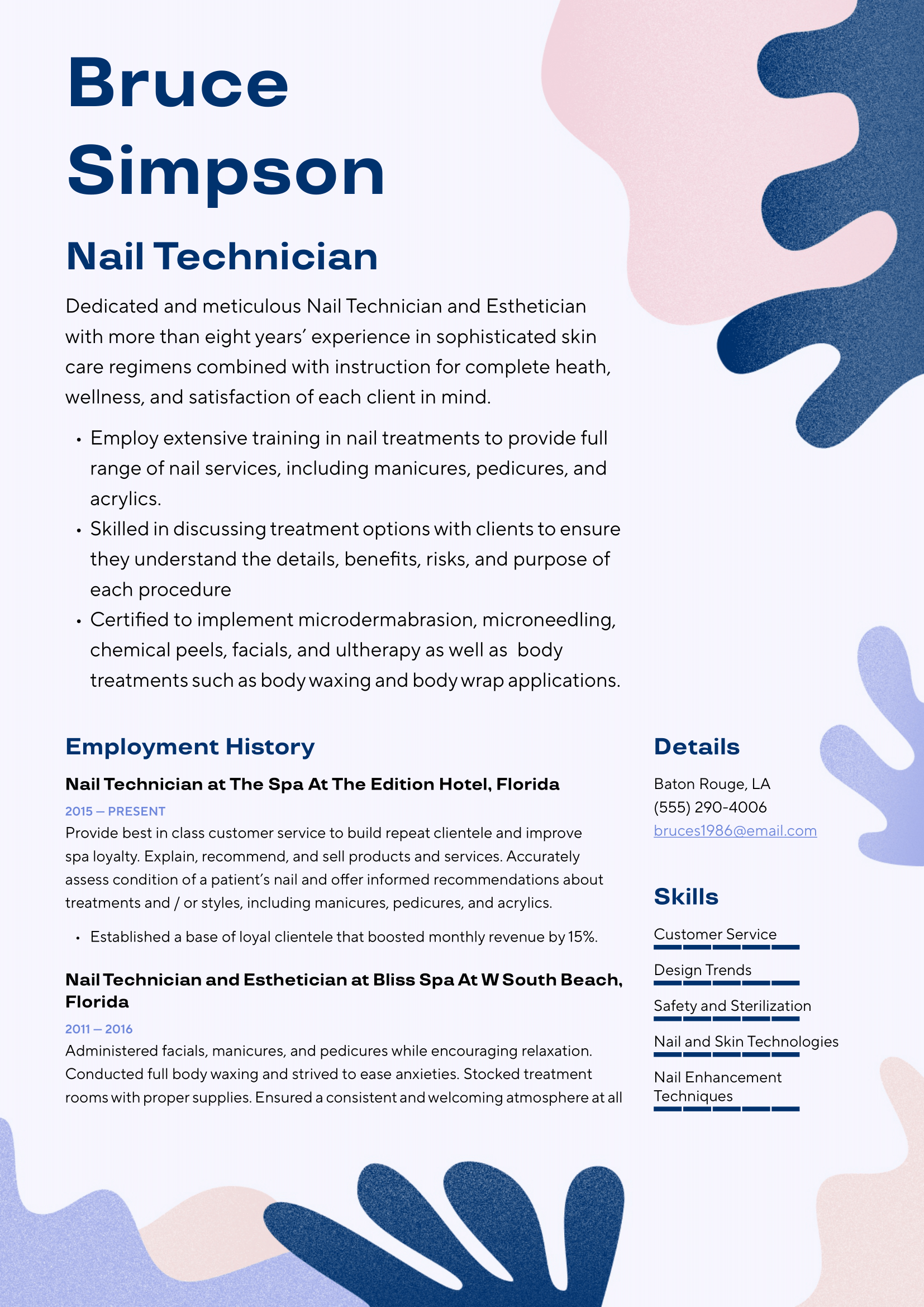Nail Technician Resume Example & Writing Guide
