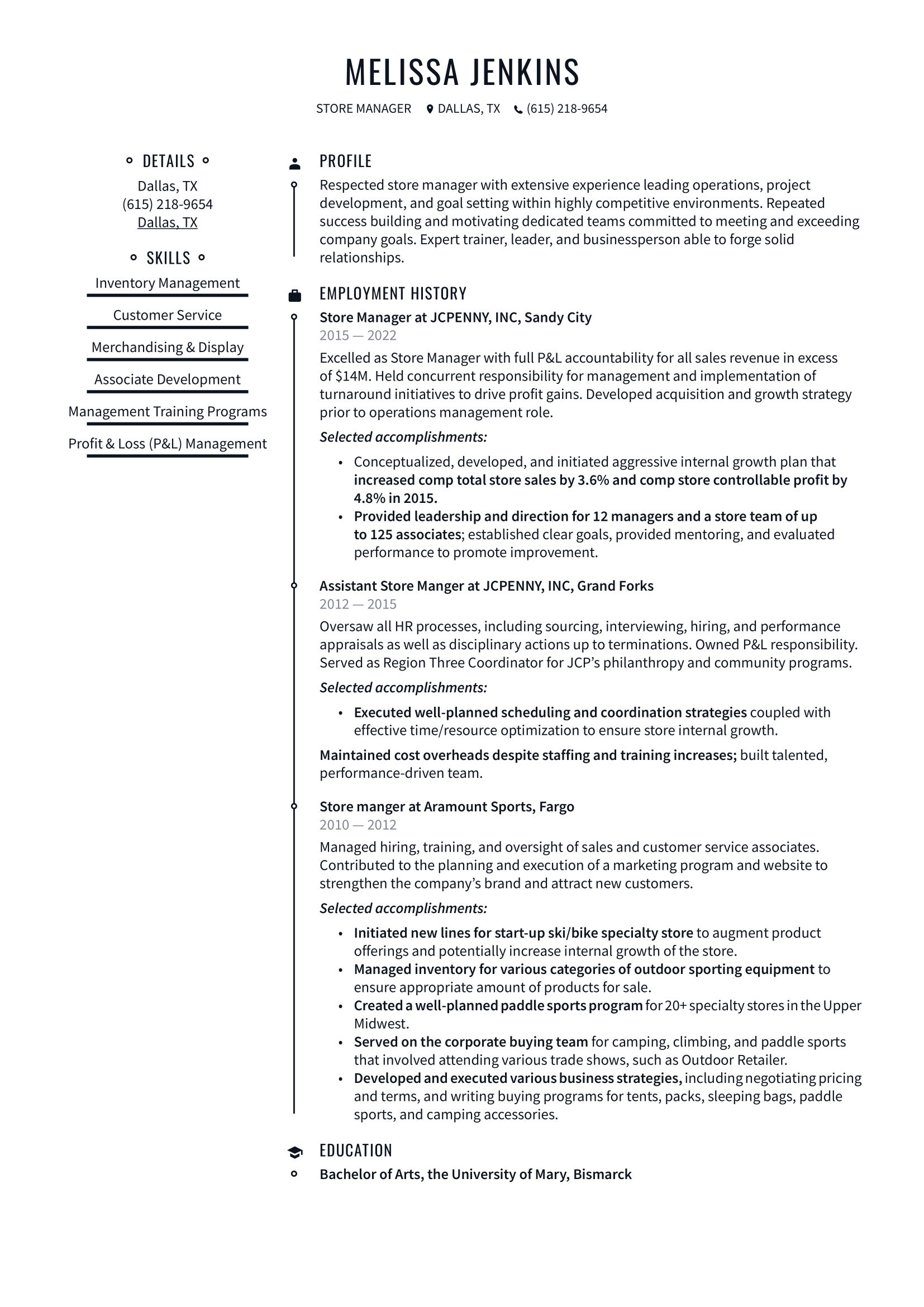 Store Manager Resume Example & Writing Guide