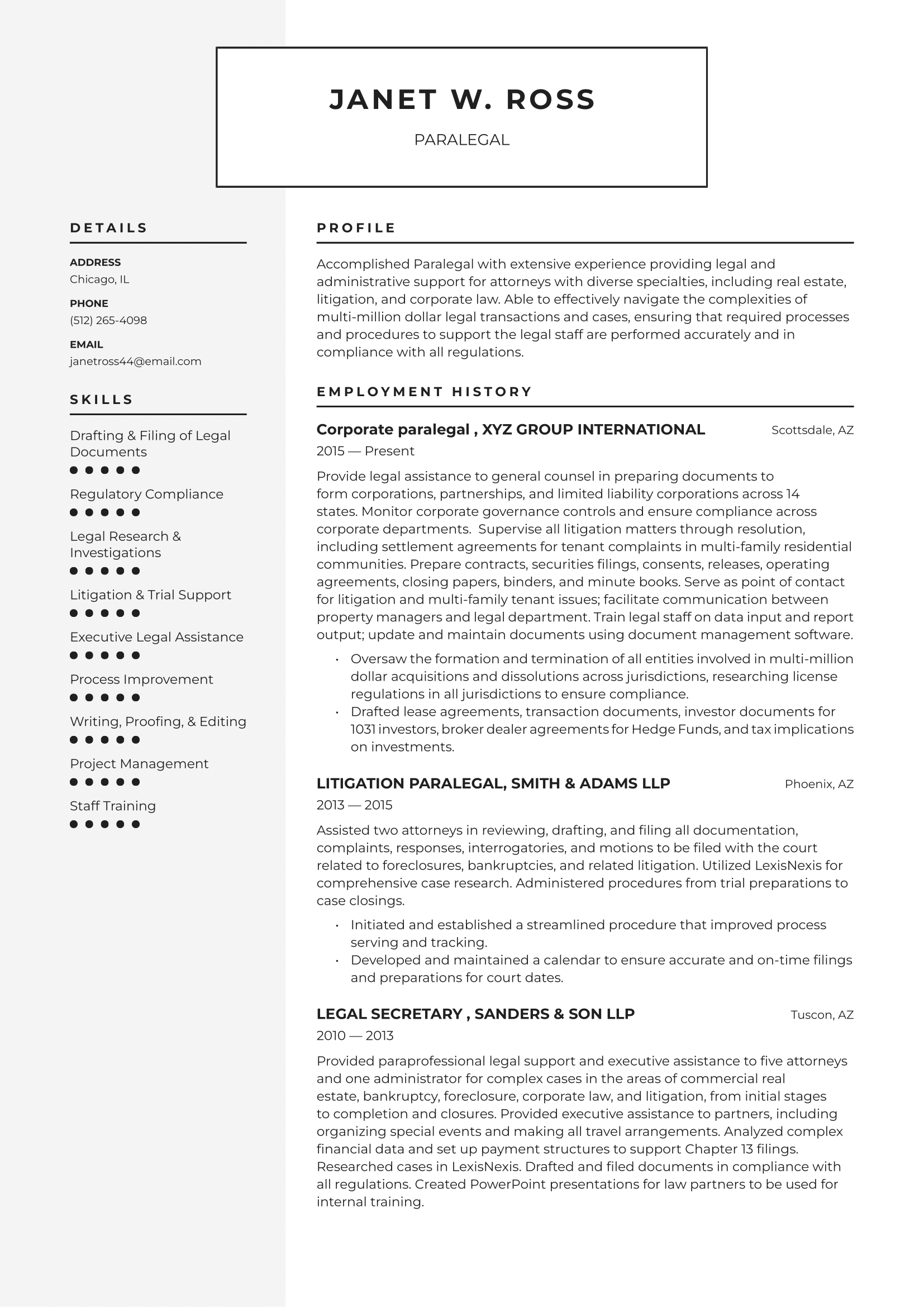 Paralegal Resume Example & Writing Guide