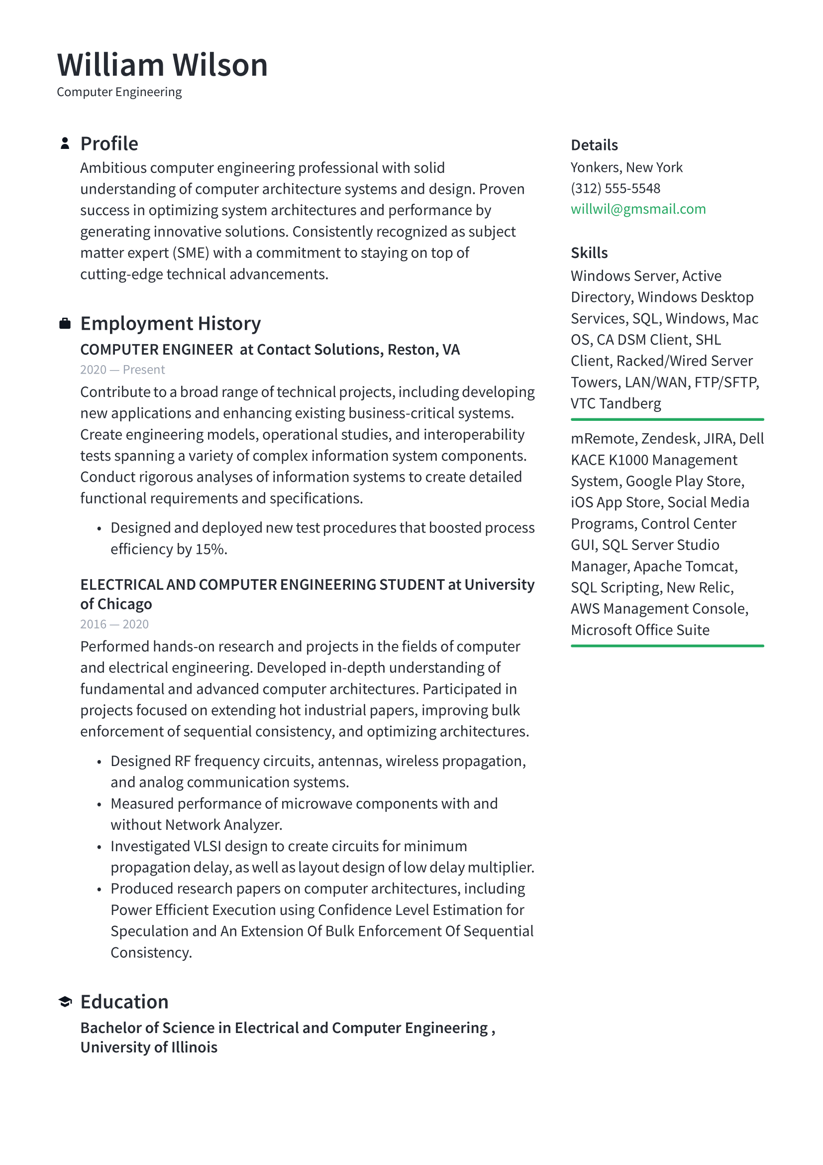 Computer Engineering Resume Example & Writing Guide