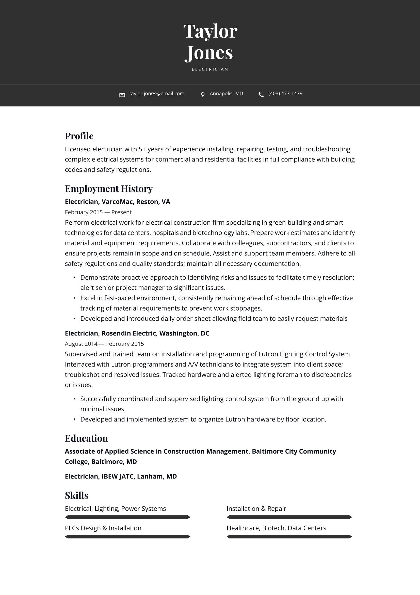 Electrician Resume Example & Writing Guide