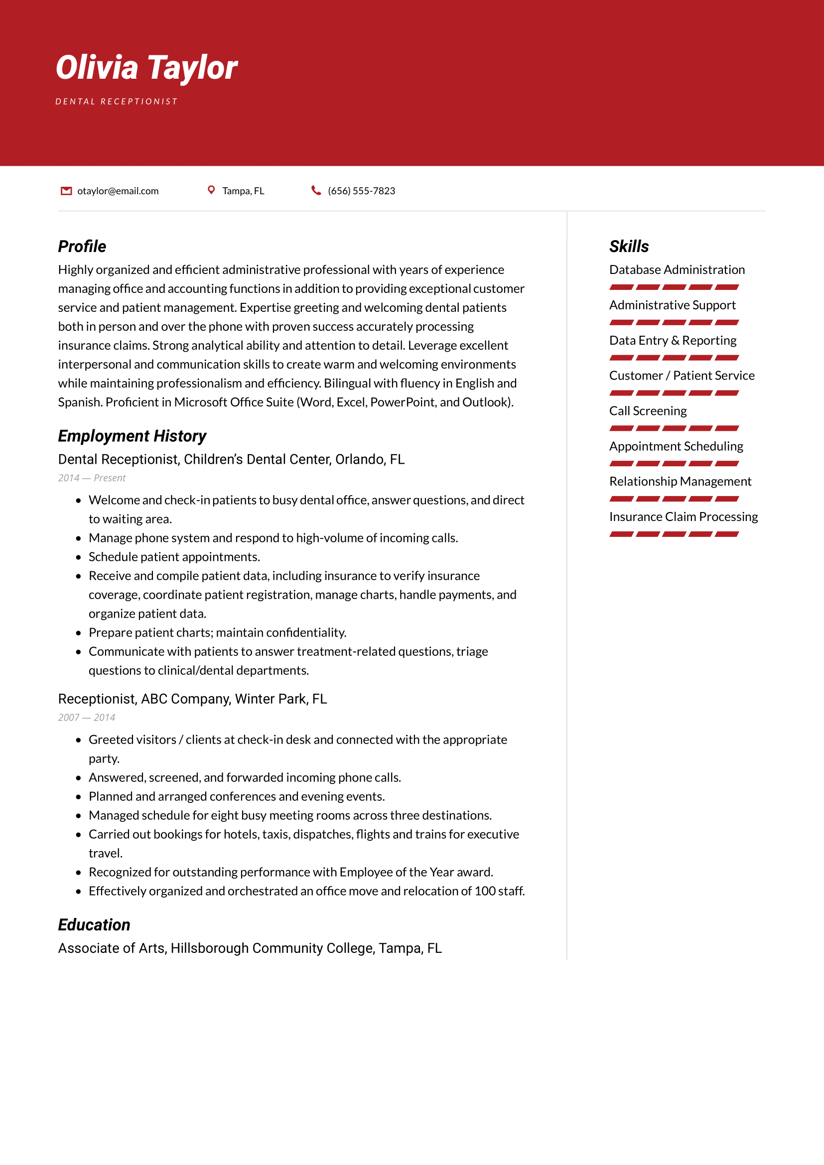 Dental Receptionist Resume Example & Writing Guide