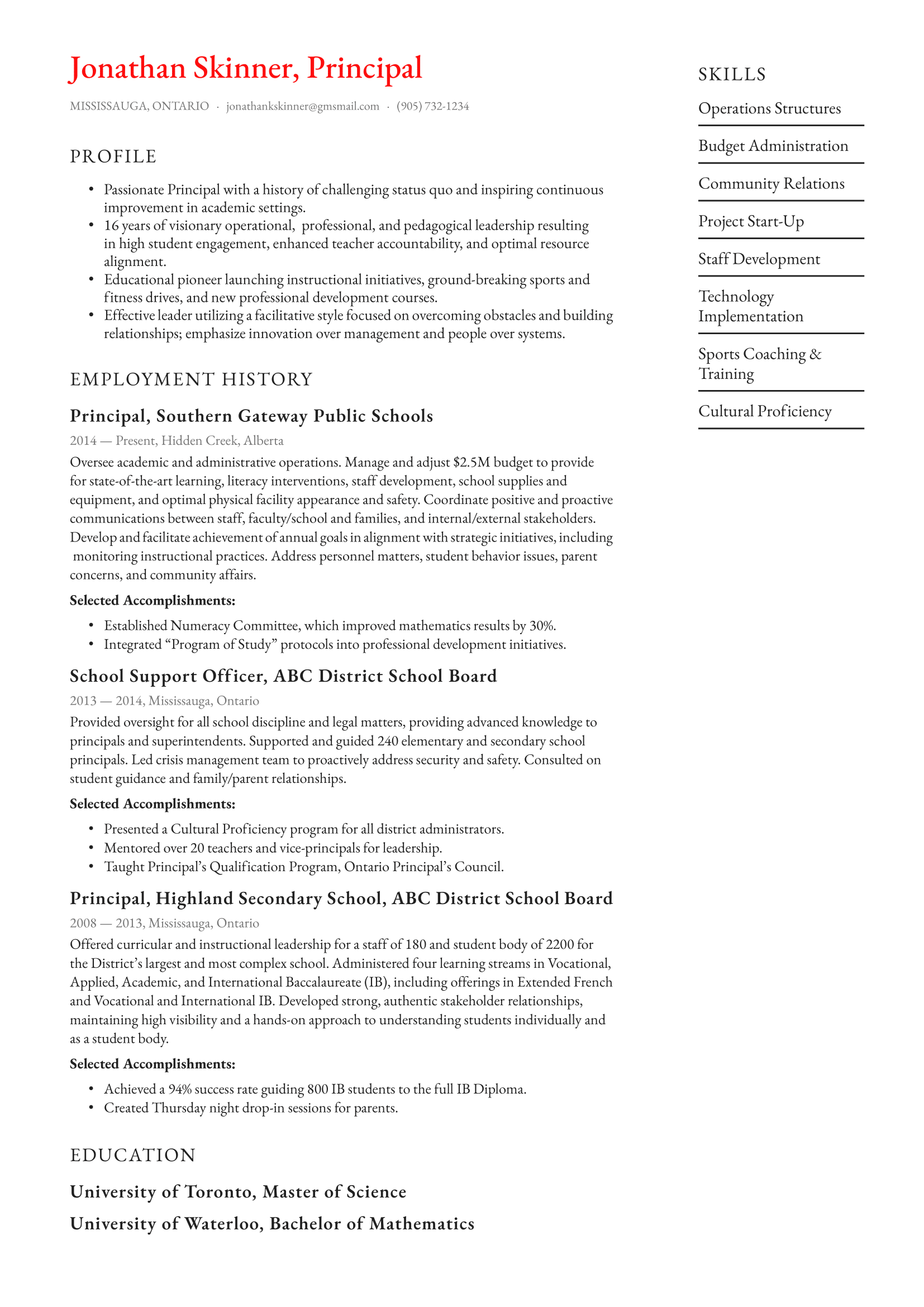 Principal Resume Example & Writing Guide