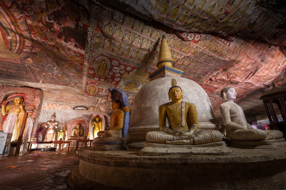 The UNESCO-listed Dambulla Cave Temple, one of Sri Lanka’s most remarkable Buddhist sites.