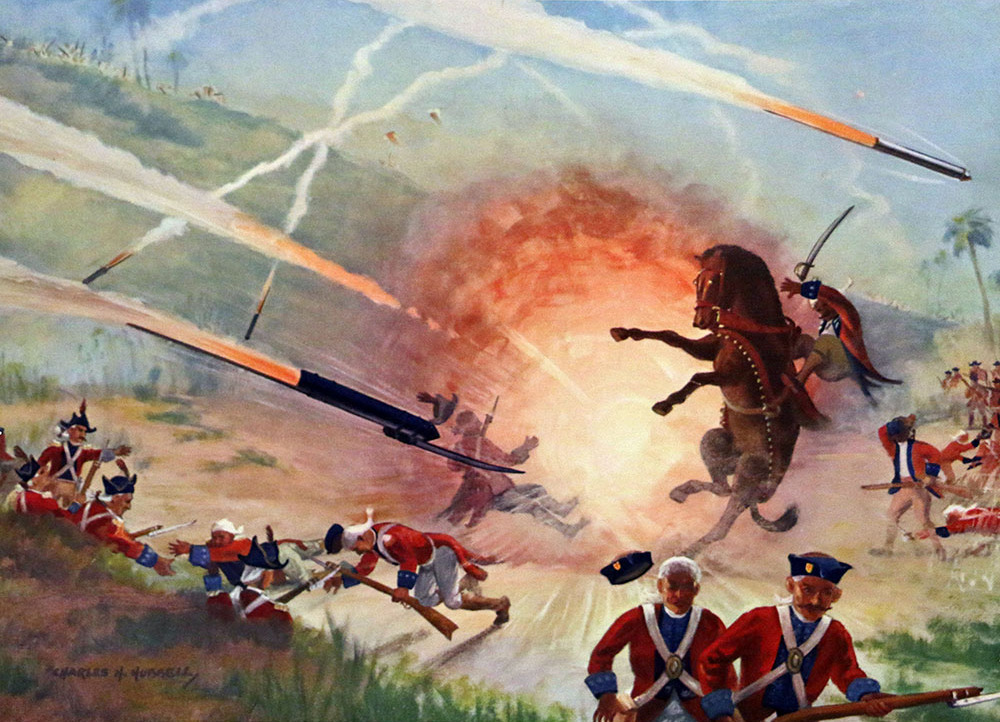 East India Company confrontation to British with Mysorean rockets at the Battle of Guntur, 1780