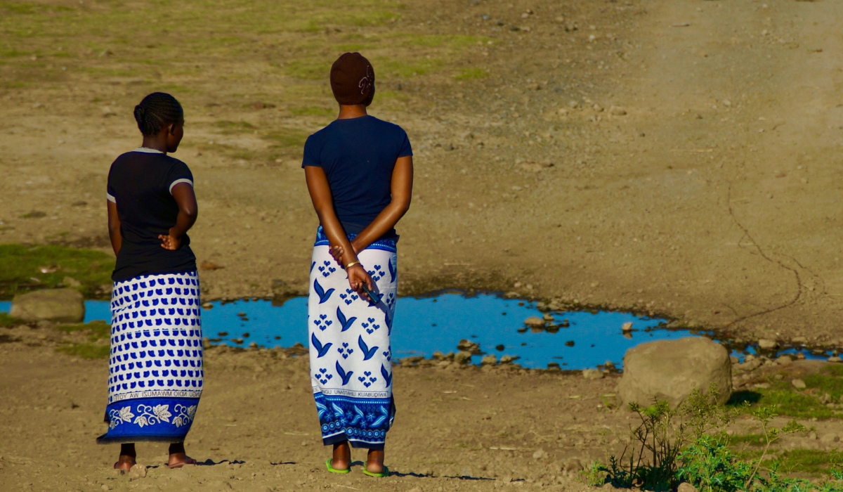 Two women wearing Kangas in Moshi, Tanzania