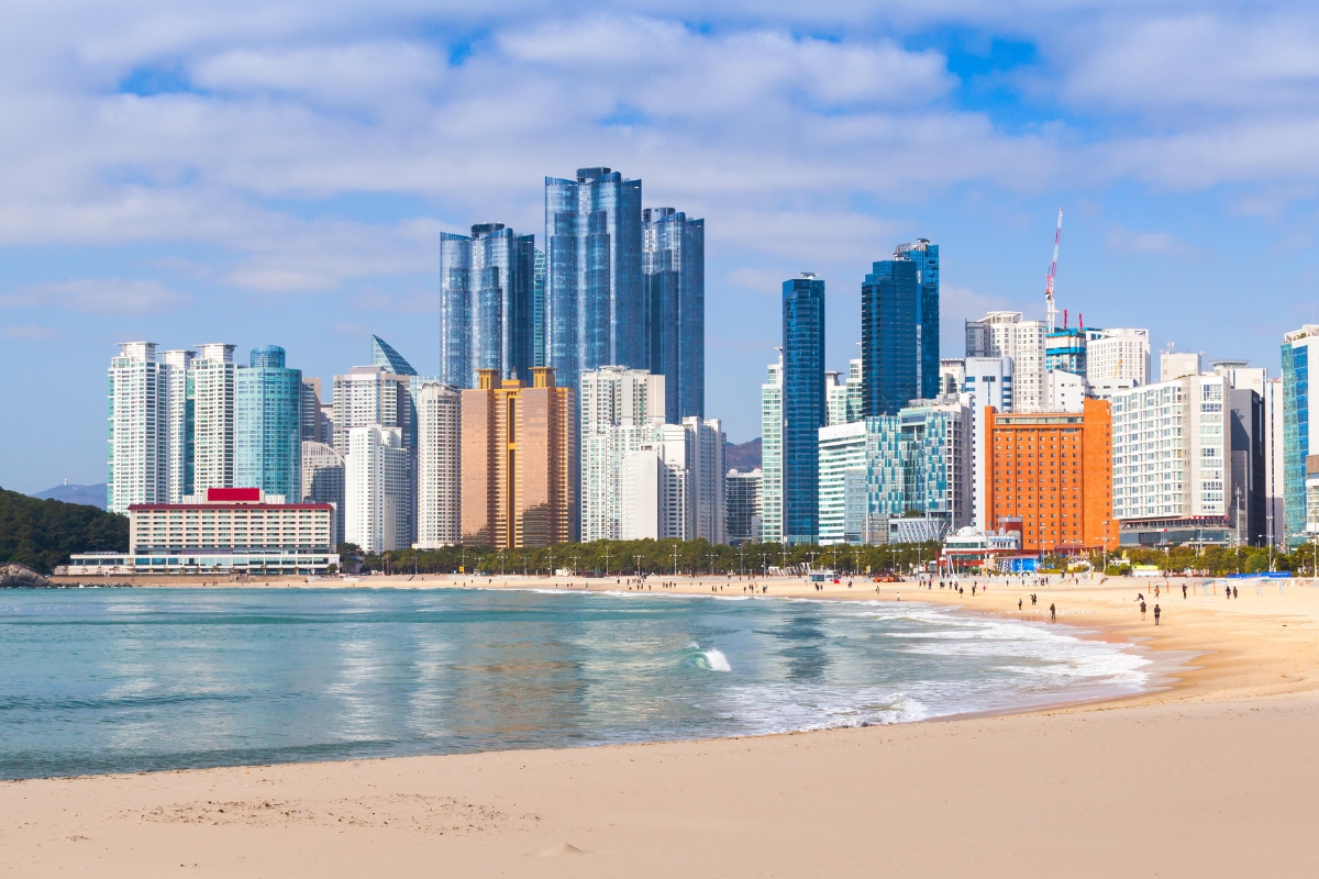 Haeundae Beach offers a sweeping view of Busan's skyline.