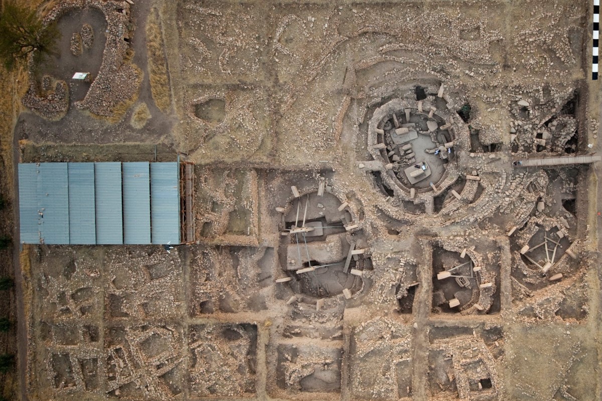 Aerial view of main excavation area of Göbekli Tepe archaeological site in Turkey