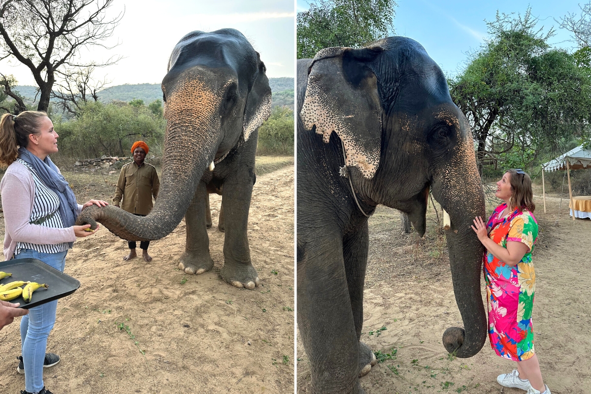 SA Expeditions Staci Steele and Jackie Becker at Dera Amer elephant sanctuary in India