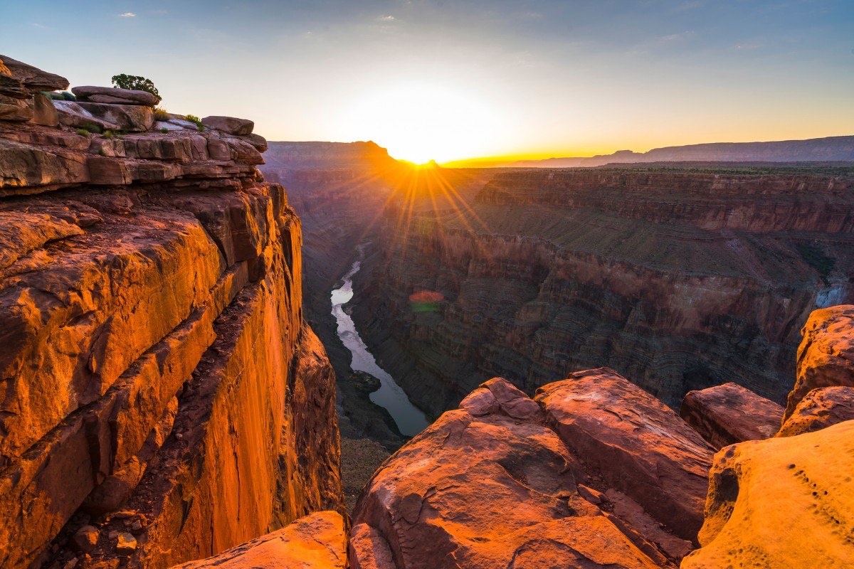 Scenic aerial view of Toroweap overlook at sunrise in North Rim, Grand Canyon National Park, Arizona