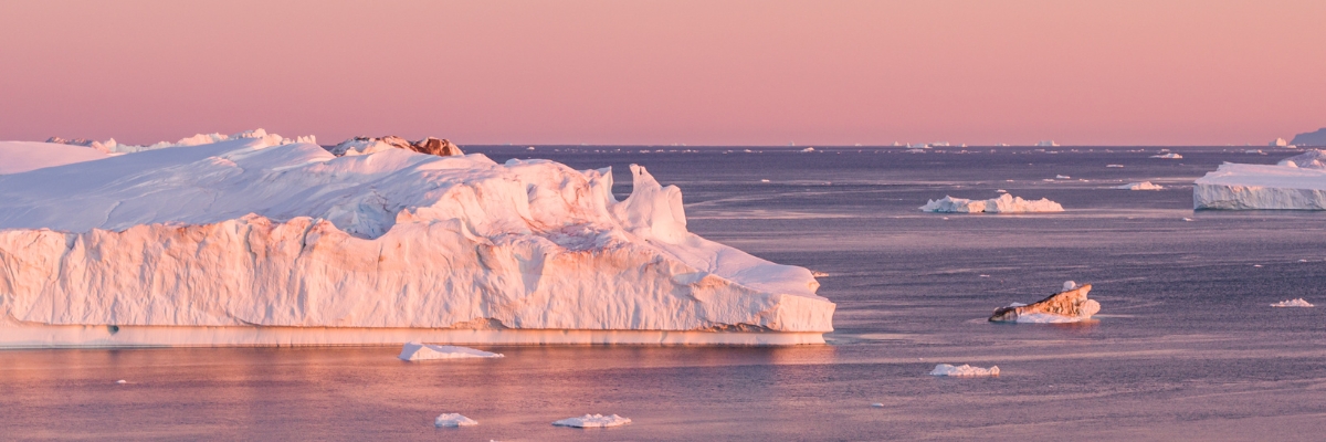 Icebergs from melting glacier in the Arctic in Icefjord, Ilulissat, Greenland