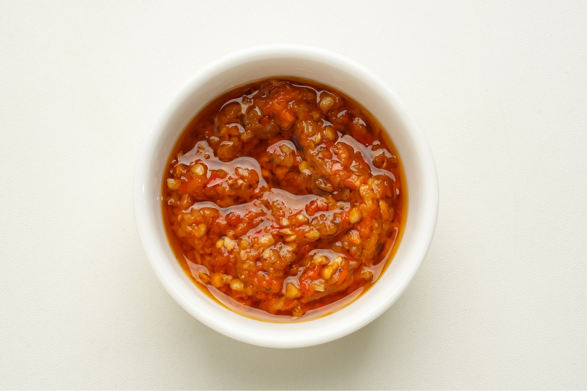 Sambal, a fiery chili condiment that appears in countless regional variations in Indonesia.
