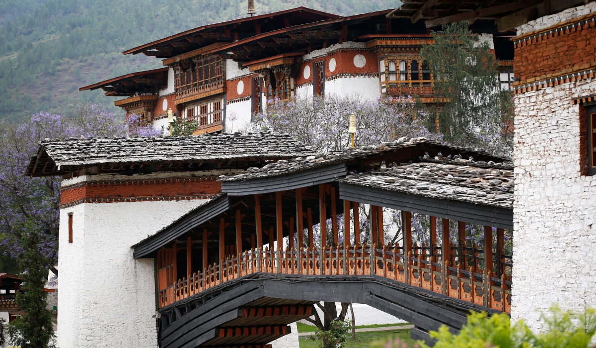 Bridge architecture details of Punakha Dzong in Punakha, Bhutan