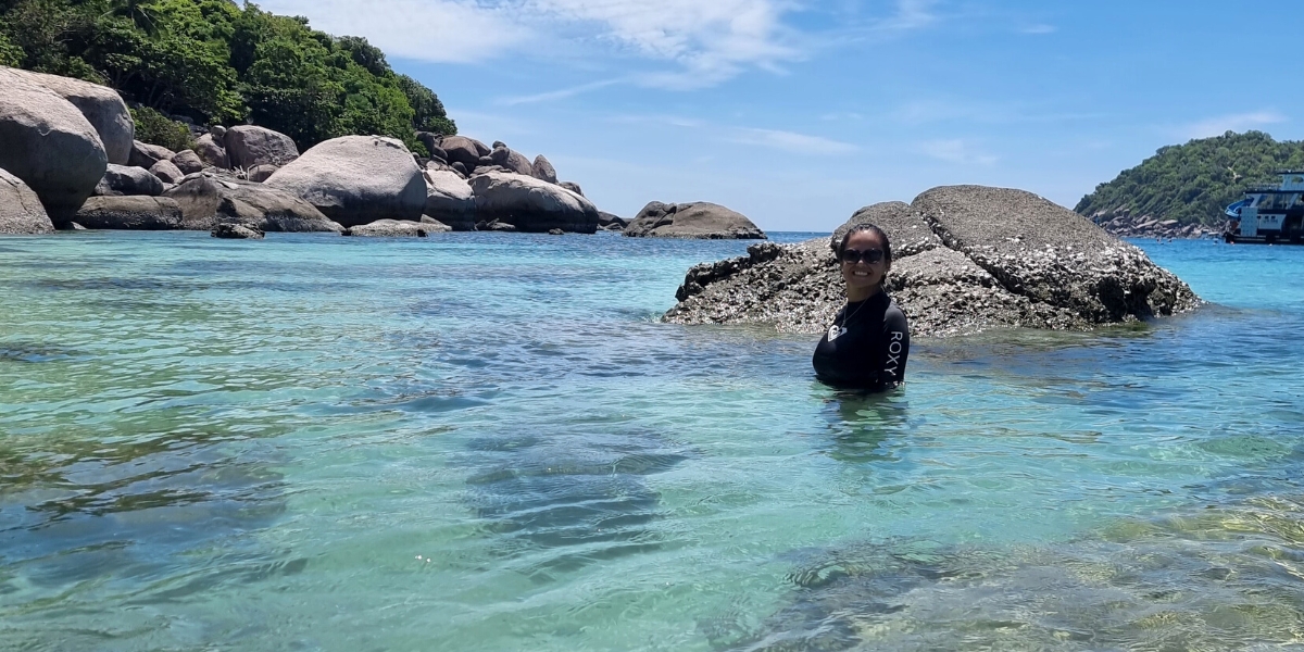 SA Expeditions Destination Expert Claudia Cavero snorkeling at Nan Yuan Island, Thailand