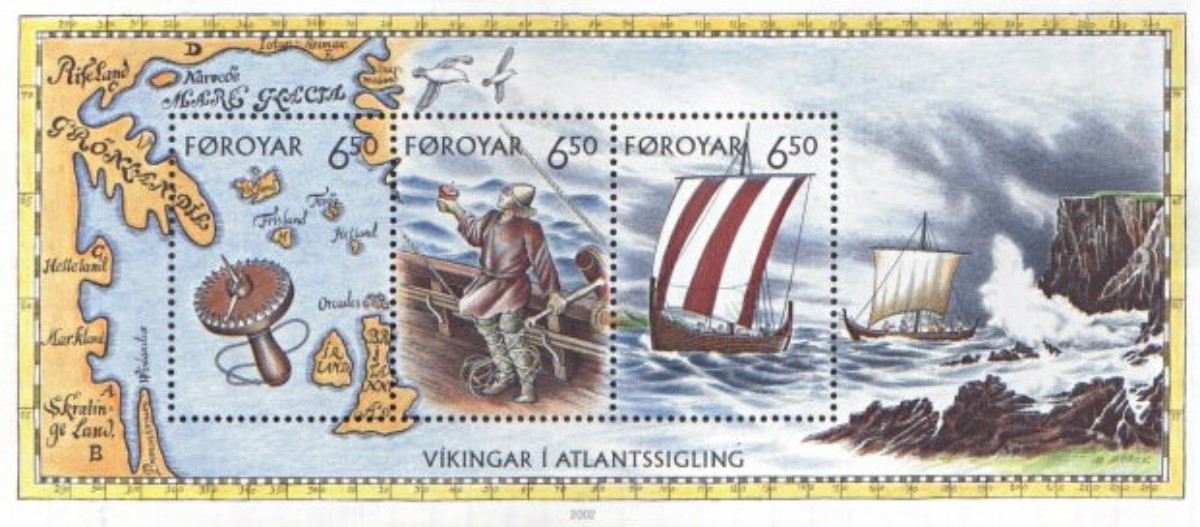Faroe Isands stamp sheet of viking voyages