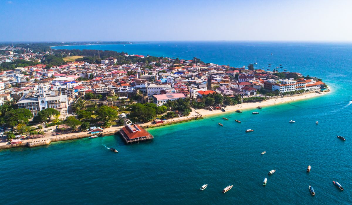 Aerial view of UNESCO Stone Town, Zanzibar, Tanzania