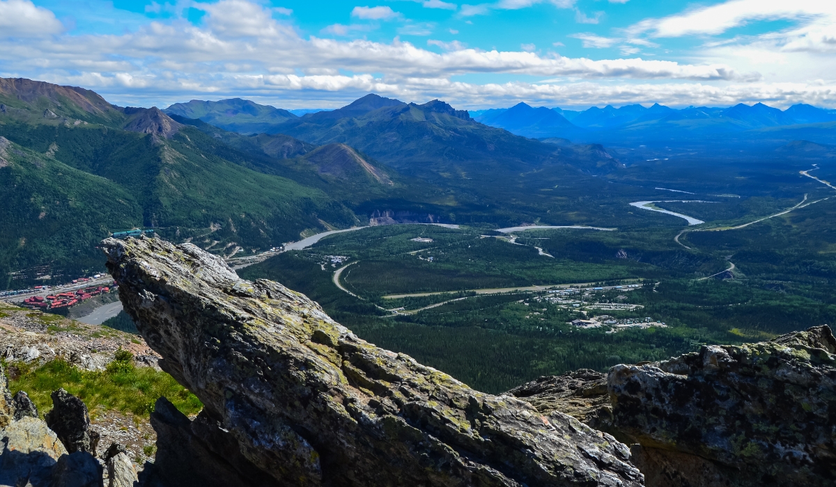 Aerial view of Nenana River Valley from Mount Healy in Denali National Park, Alaska