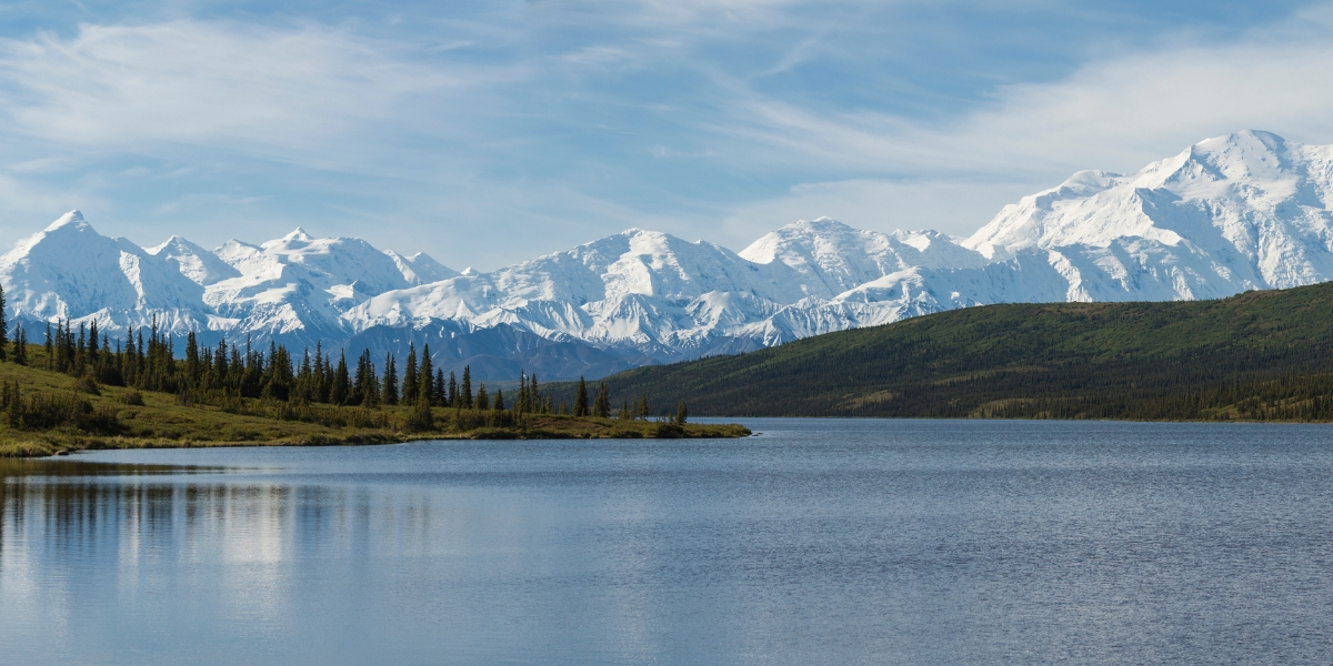 The Alaska Range and Wonder Lake in Denali National Park, Alaska