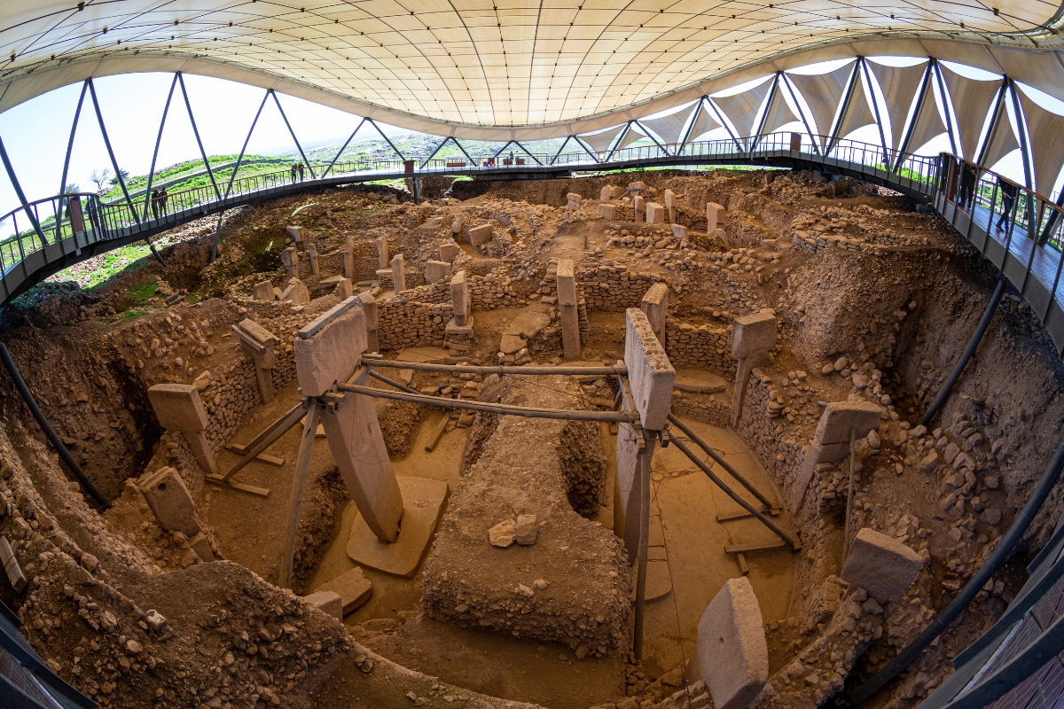 Roof and walkway at Gobekli Tepe archaeological site in Turkey