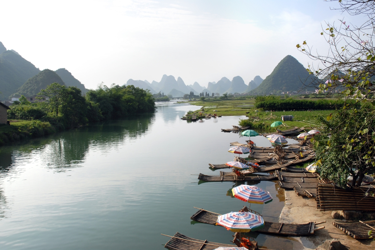 Bamboo rafts along the Yulong River.