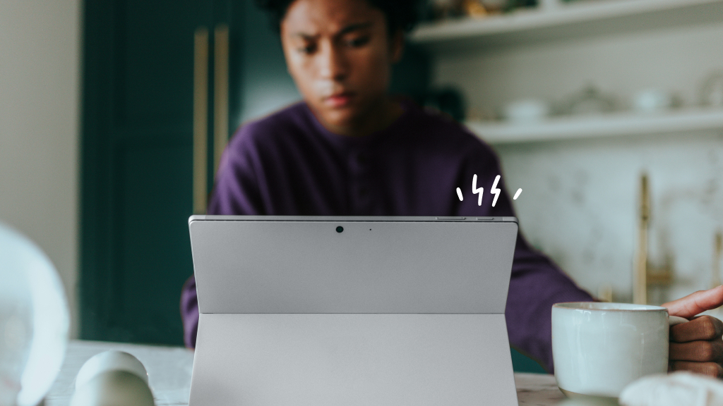 Woman with Microsoft Surface that won’t turn on