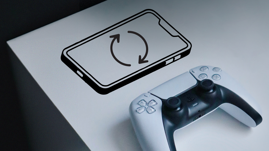 PS5 controller and illustration of smart phone connecting