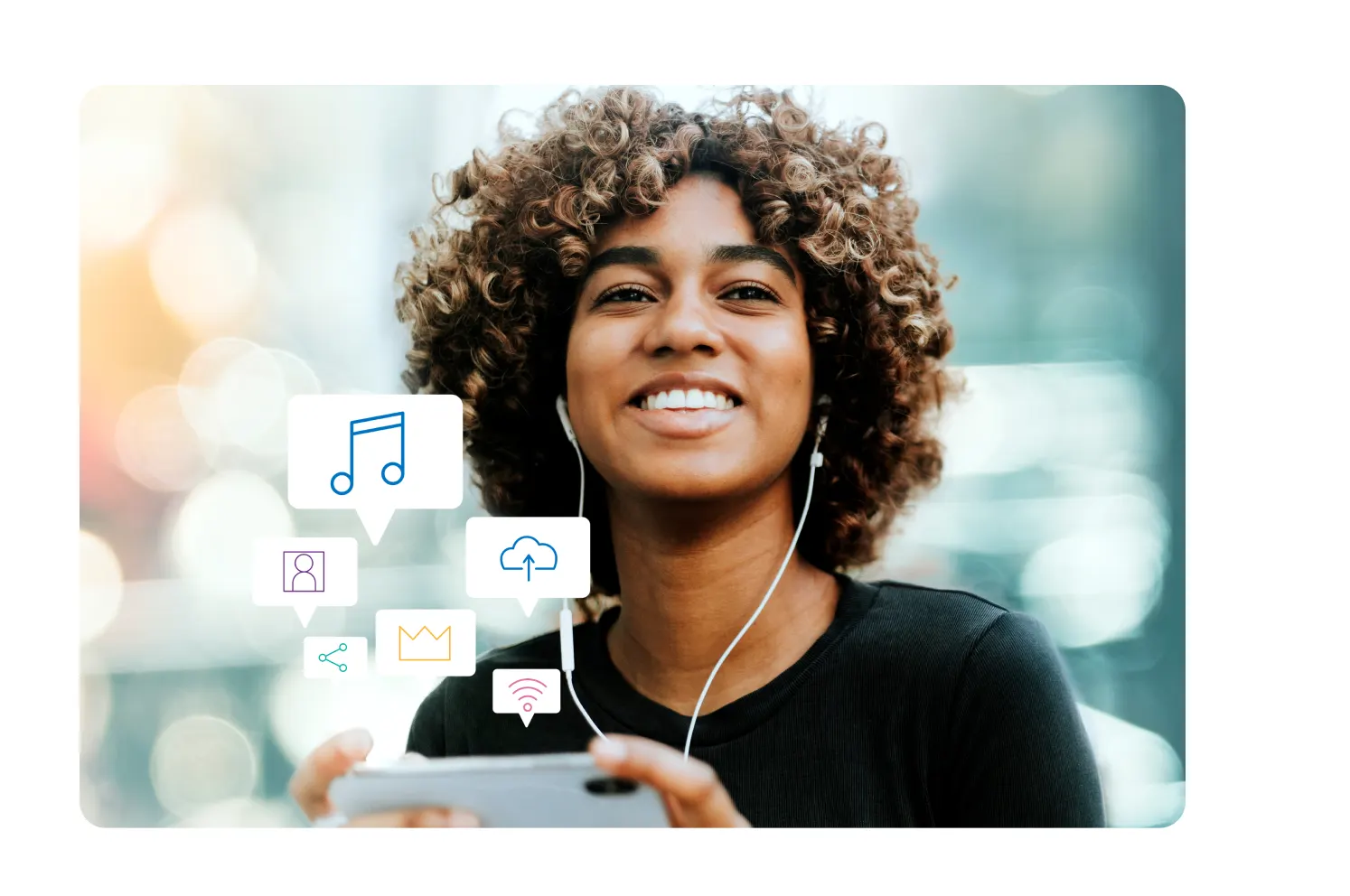 Icons flying over phone