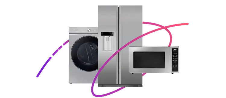 Refrigerator, washer, phone, laptop, game console